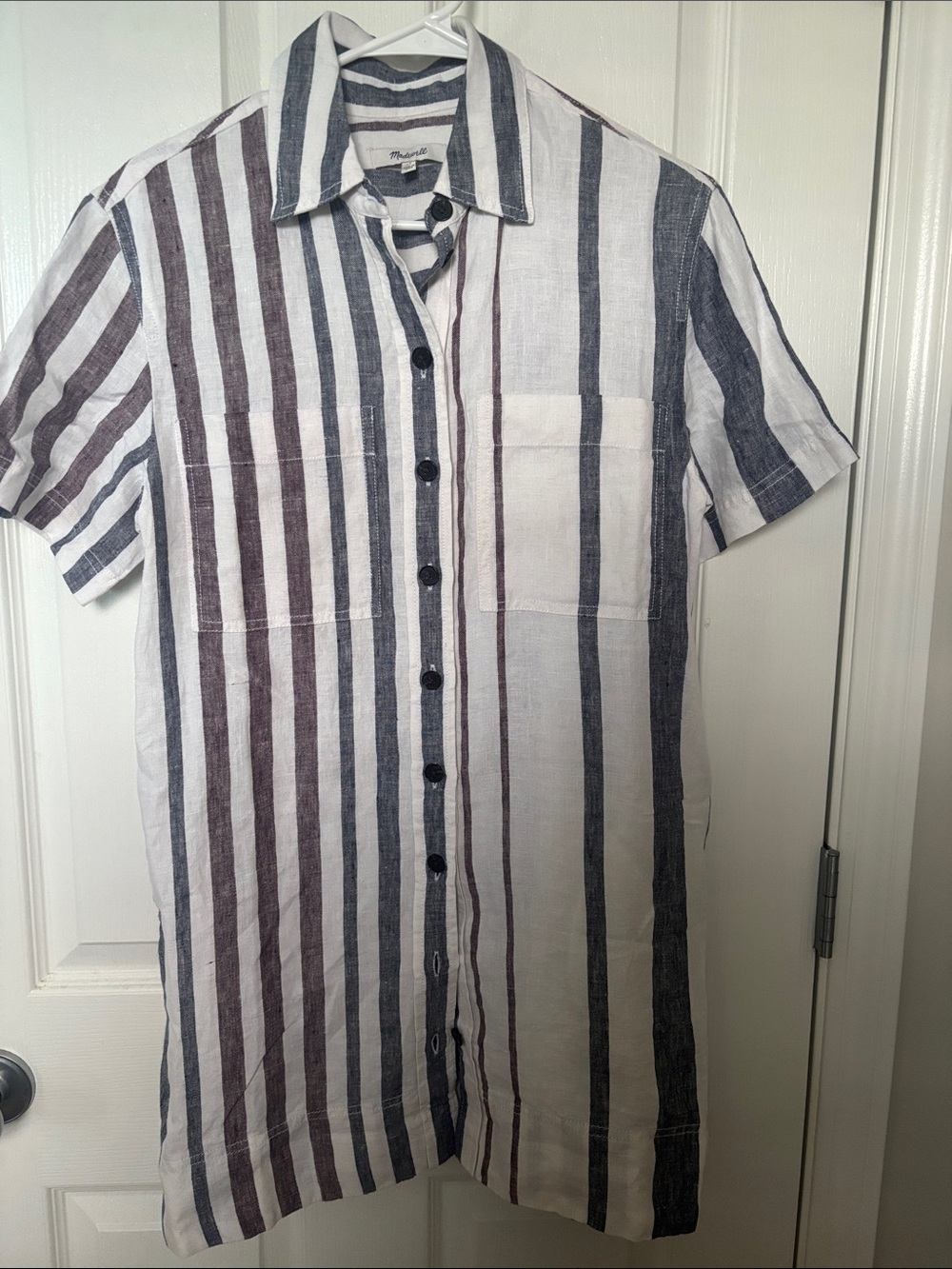 NWT Madewell Striped Short-Sleeve Button-Up Linen Dress